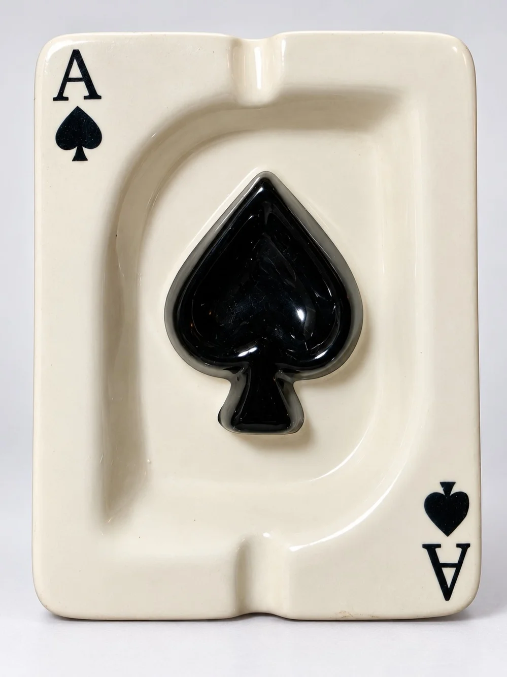 Ceramic Ace of Spades Playing Card Ashtray / Trinket Dish - Retro Style